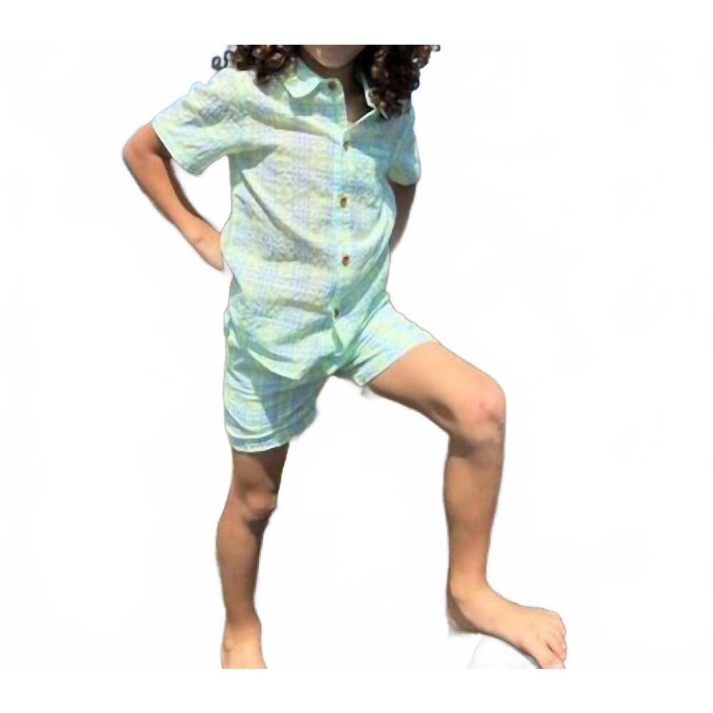 NEW ME & HENRY boy's newport shirt in green & neon plaid